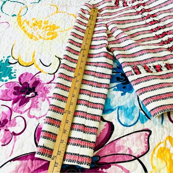 Talbots Tweed Stripe Blazer Cranberry and Cream Size 10 EUC - Picture 7 of 12